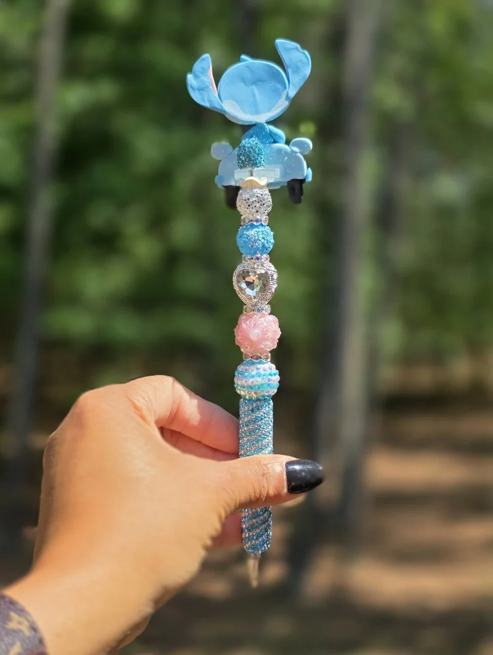 Stitch Beaded Rhinestone Bling Pen - Blue & Pink